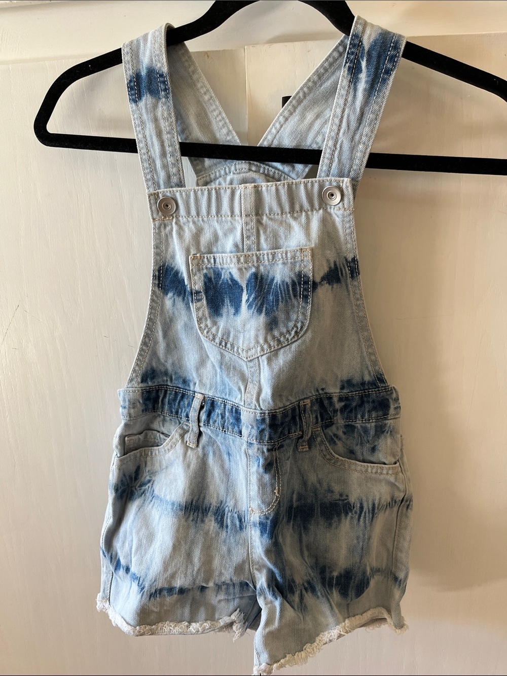 Place Light Blue Tie-Dye Denim Short Overalls